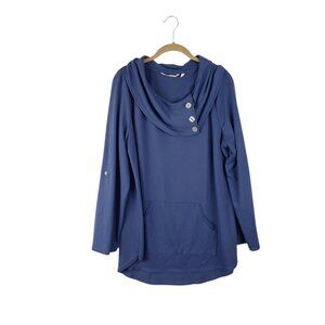 Soft Surroundings Kassidy Cowl Neck Pullover Tunic Top Blue Womens Size XL
